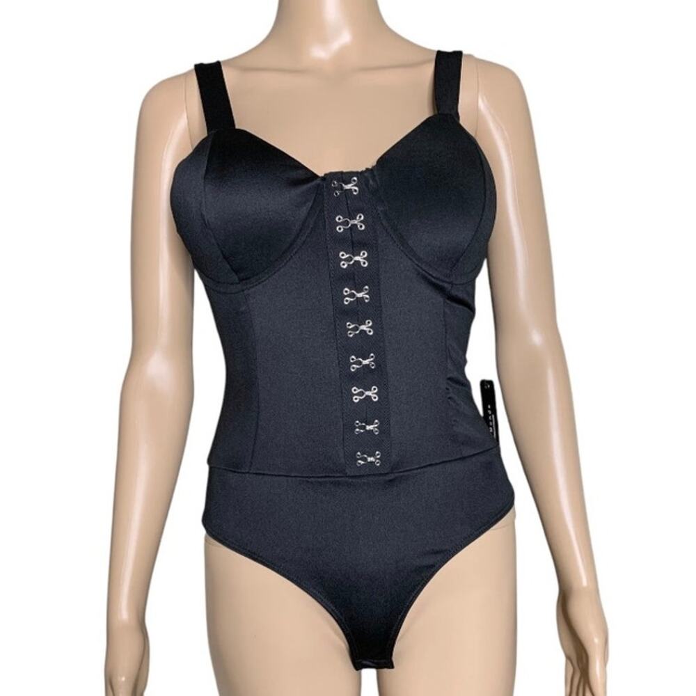 Haute Monde Women's Large Bodysuit Padded Bustier Black Young Contemporary NEW